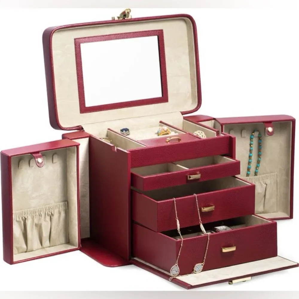 Bey-Berk Lizard Print Leather Jewelry Box - Red